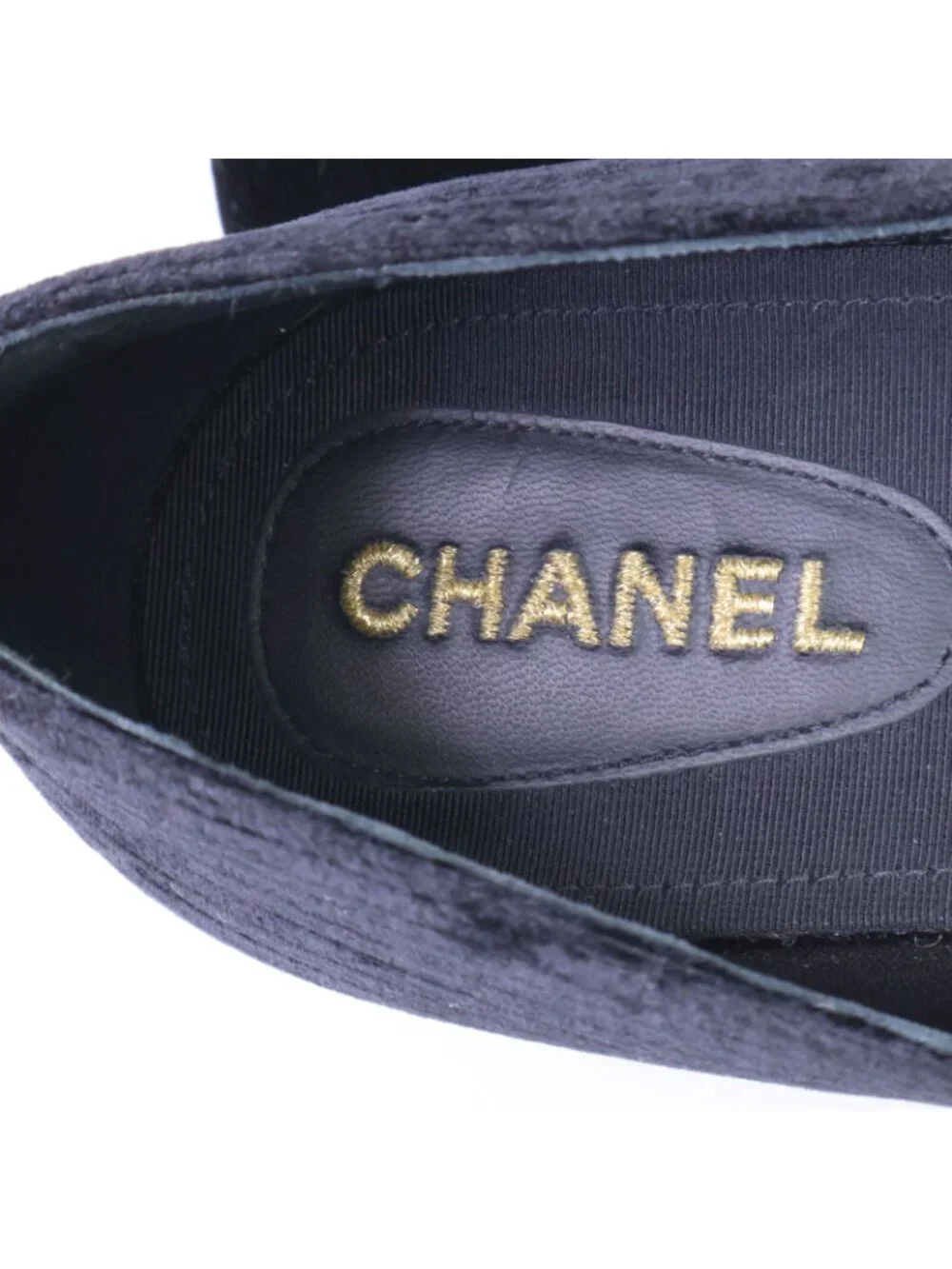 Chanel CC Logo Faux Pearl Ribbon Velvet Opera Shoes 39.5C